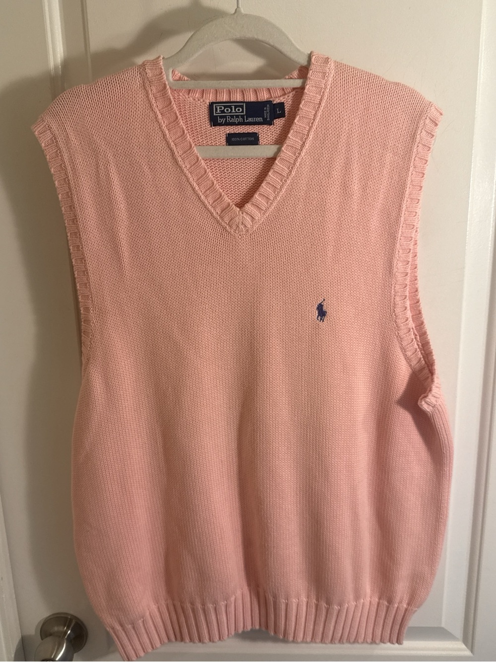Polo by Ralph Lauren Light Pink V-Neck Knit Vest with Navy Pony